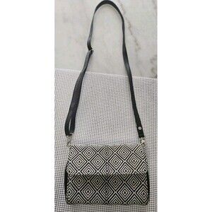Jewel By Thirty-One Black&Ivory Tapestry Crossbody w/Leather Chain Strap Sexy